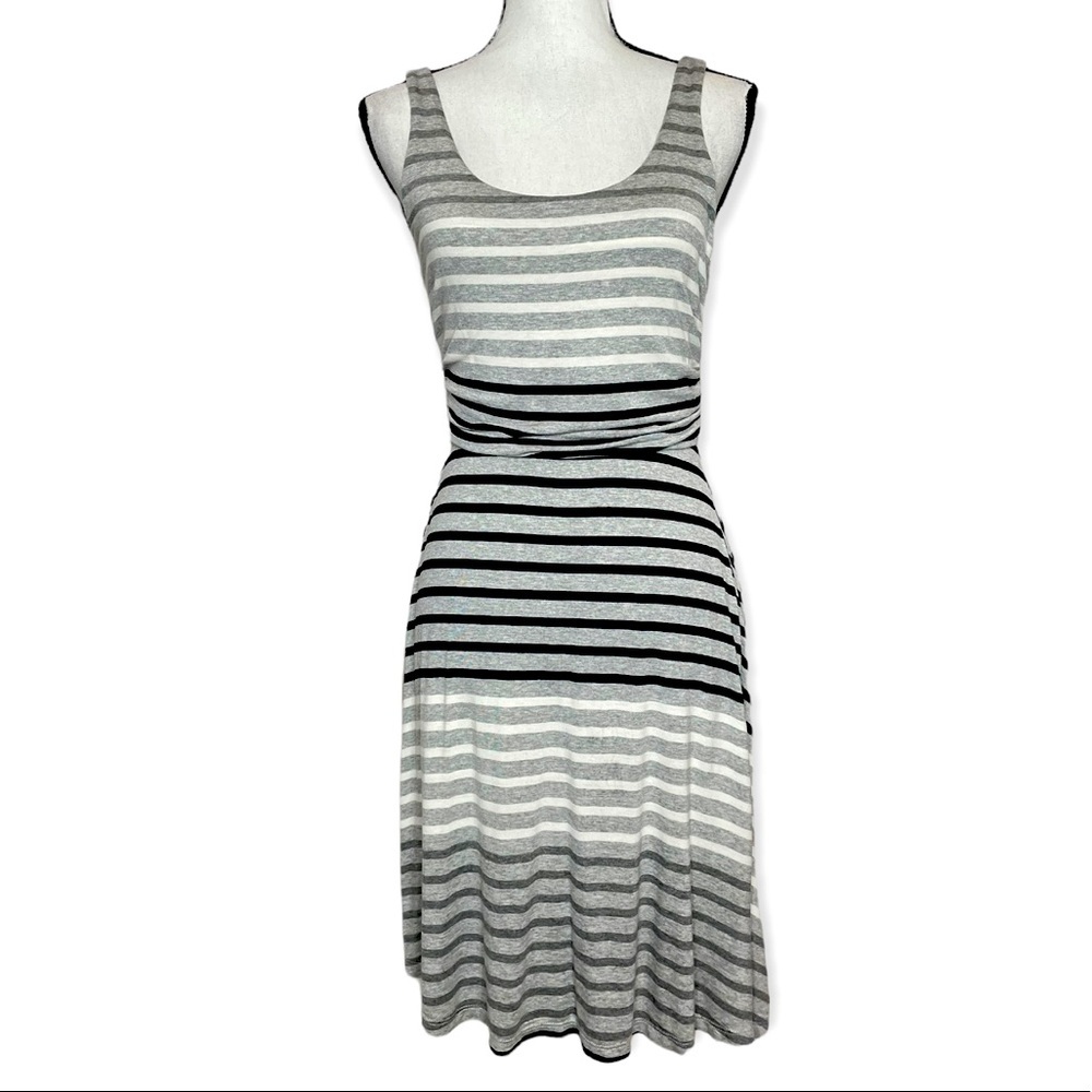 Athleta Gray with Stripes Ruched Sleeveless Dress Size Small
